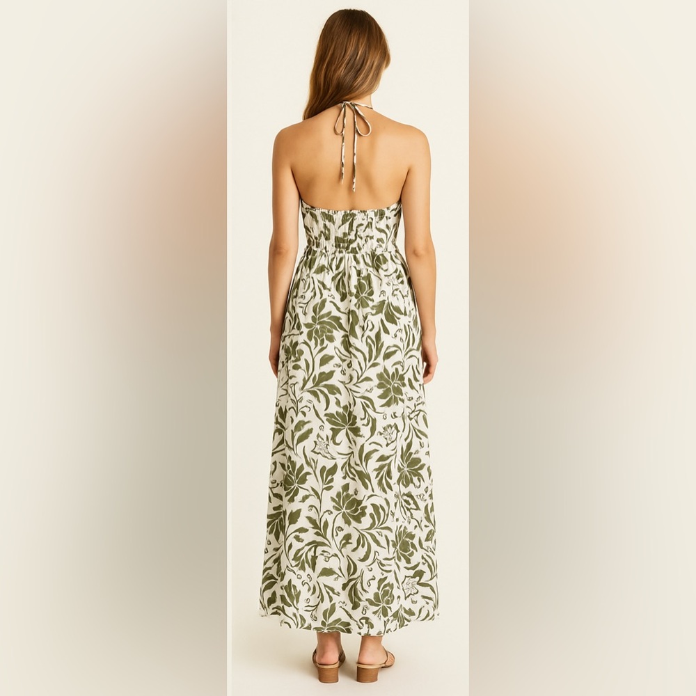 1.STATE Sea Spray Floral Tropical Halter Maxi Dress Size XS 100% Cotton NWT - Picture 2 of 10